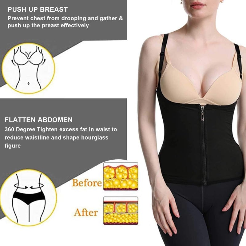 woobles Women Waist Trainer Vest, Zipper Fitness Body Shaper Shirt Sauna Sweat Breathable Fat Burning Shapewear - Image 2